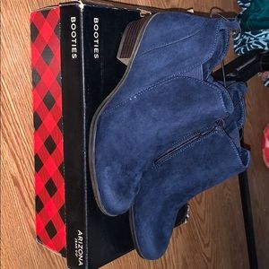 Blue suede booties